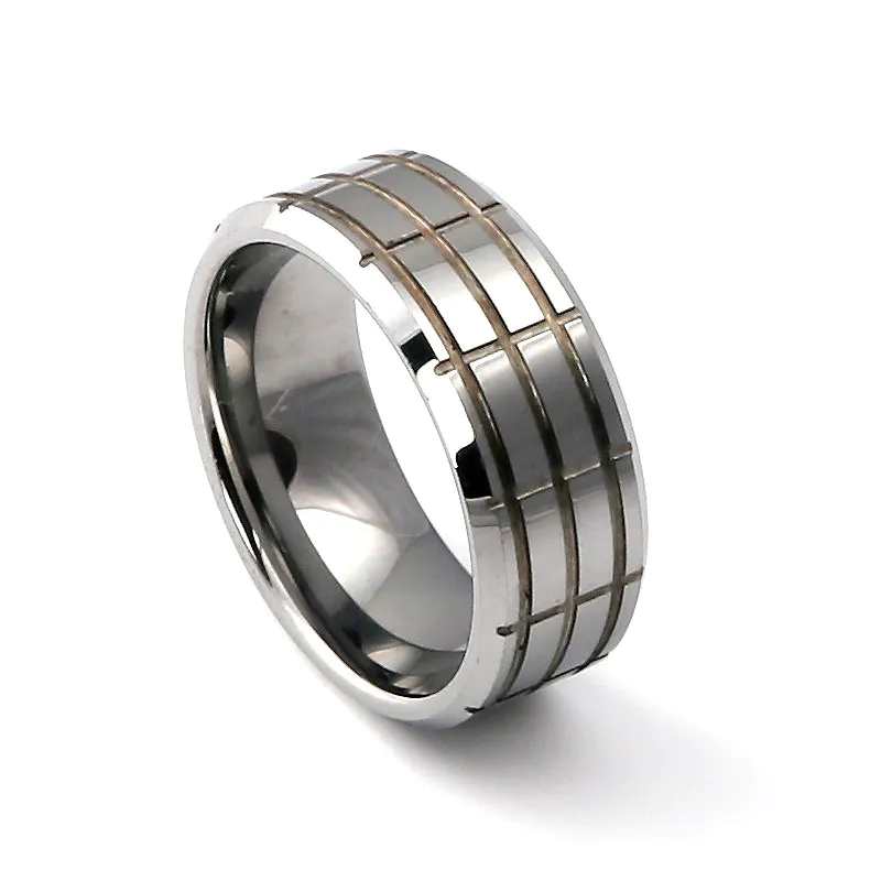 Fashion Punk Men Ring  Oil Groove 316L Stainless Steel ring