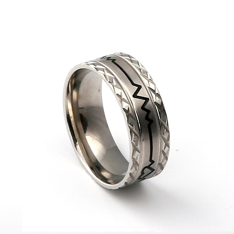 Engrave Black Logo Inner and Outside Stainless Steel Men's Women Ring