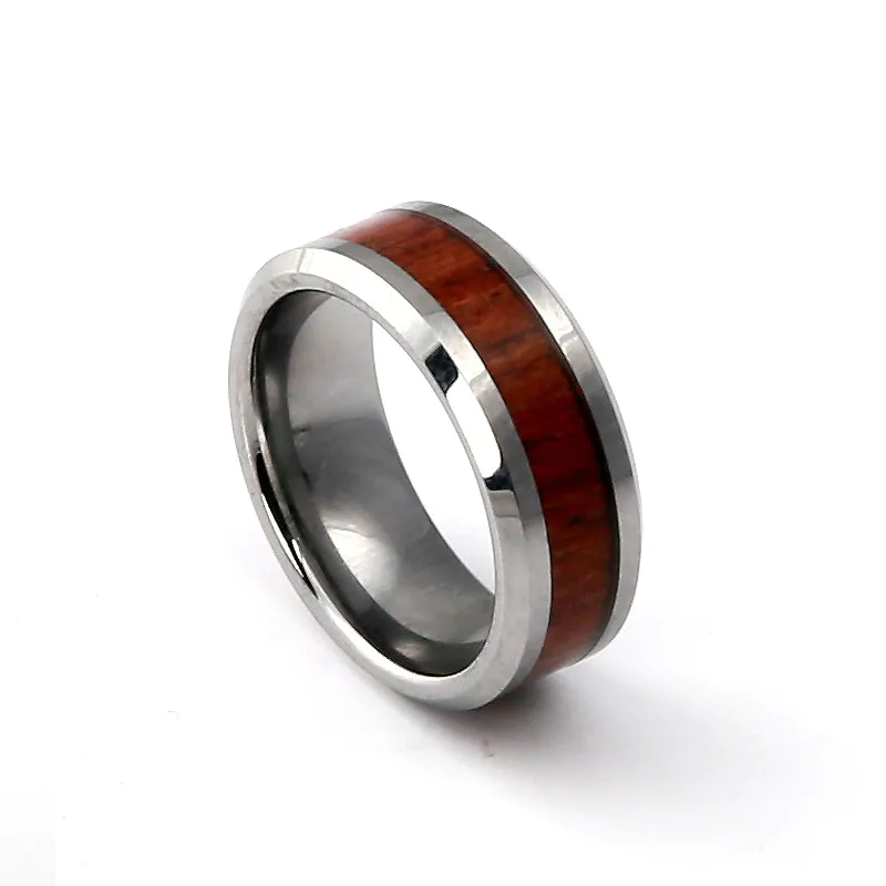 Best selling simple and generous tungsten steel Koa wood inlay wedding ring