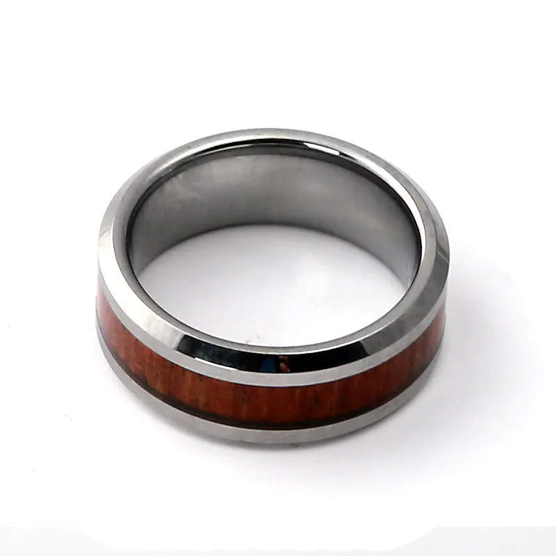 Best selling simple and generous tungsten steel Koa wood inlay wedding ring