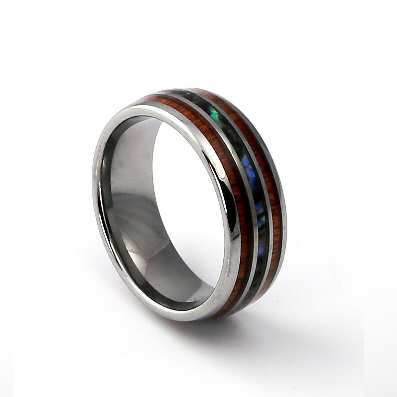 Meteorite and Koa Wood Inlay Tungsten Carbide Mens Wedding Rings Tungsten Silver Gold Rose Gold