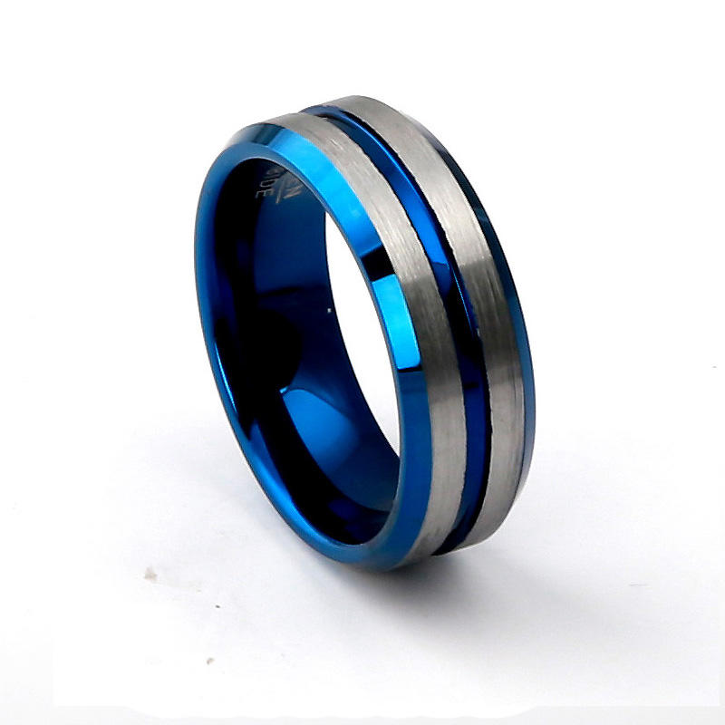 Custom Men's Fashion Jewelry Blue Channel personalized Tungsten Ring keke