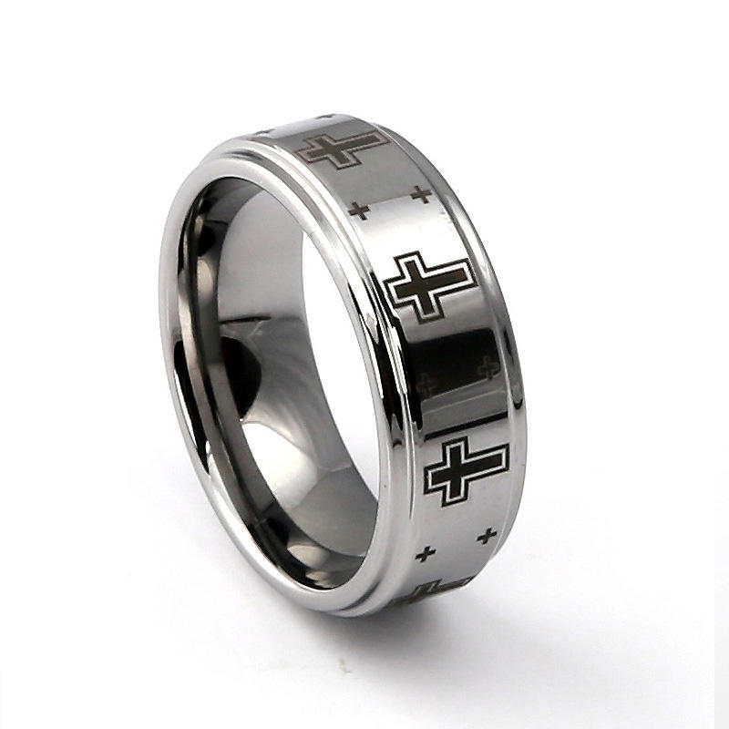 Engreavable Jewelry Tungsten Cross Logo Men's and Women's Universal Ring wholesale