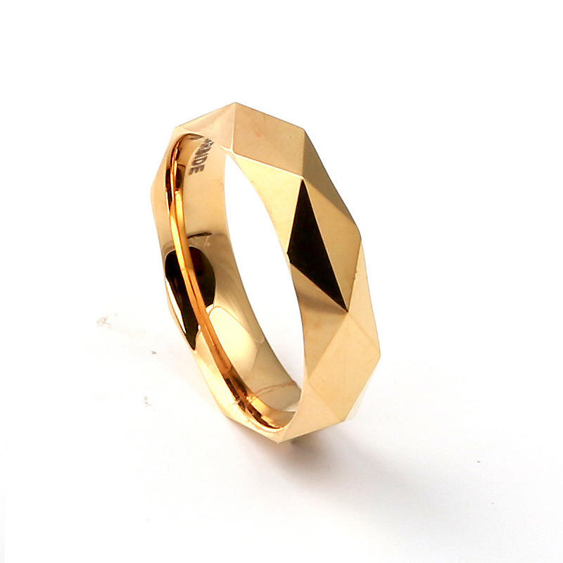 Men's Luxury Gold Hammer Multi-Plane Tungsten Steel Wedding Ring Couple Ring