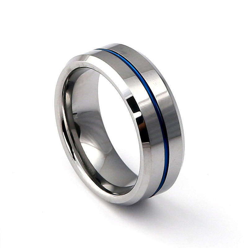 Custom Men's Fashion Jewelry Single Blue Channel Tungsten Ring