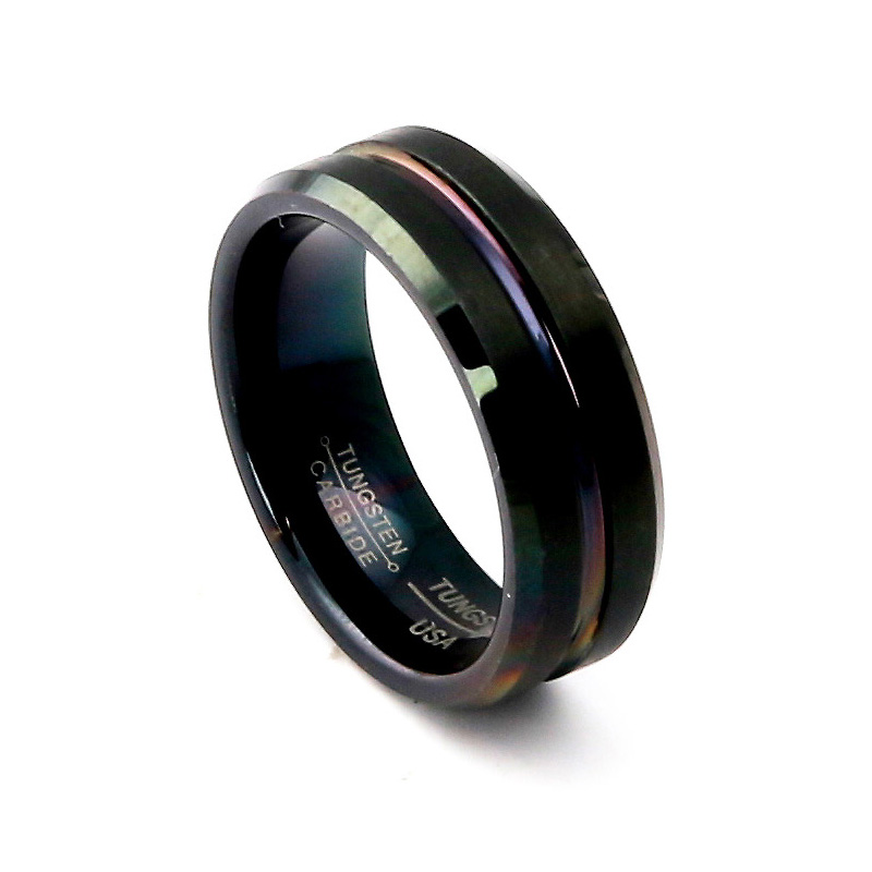 Hand-polished men's tungsten steel slotted men's ring