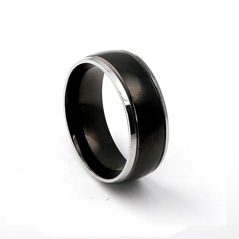6mm 8mm Black Titanium Wedding Ring for Men Step Edge