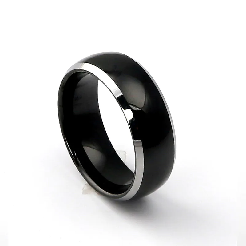 custom Silver and Black Plating Titanium Domed Ring for Men 6mm 8mm