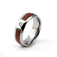 Men's Fashion Jewelry Hawai Koa Wood Black Tungsten Carbide Inlaid Zircon Gemstone Ring 6mm
