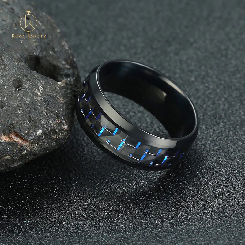 Custom European and American Titanium Steel Blue Men's Ring R-151