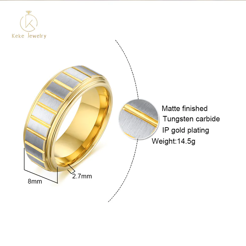 8MM Brushed Tungsten Steel Gold Men's Ring TCR-081 Suppliers