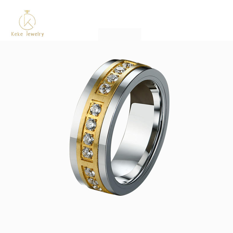 7mm Inlaid Zircon Tungsten Steel Men's Gold Ring TCR-082 Wholesale Manufacturer