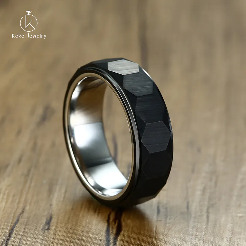 Wholesale Jewelry 8mm Geometric Black Tungsten Steel Men's Ring TCR-079