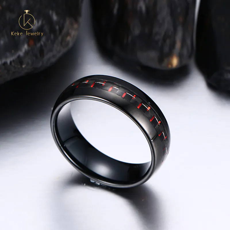 8mm Carbon Fiber Material Surface Tungsten Steel Ring with Special Pattern TCR-021