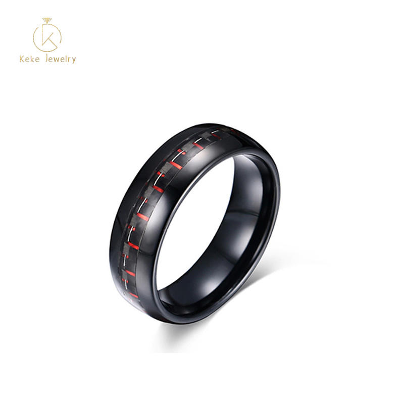8mm Carbon Fiber Material Surface Tungsten Steel Ring with Special Pattern TCR-021