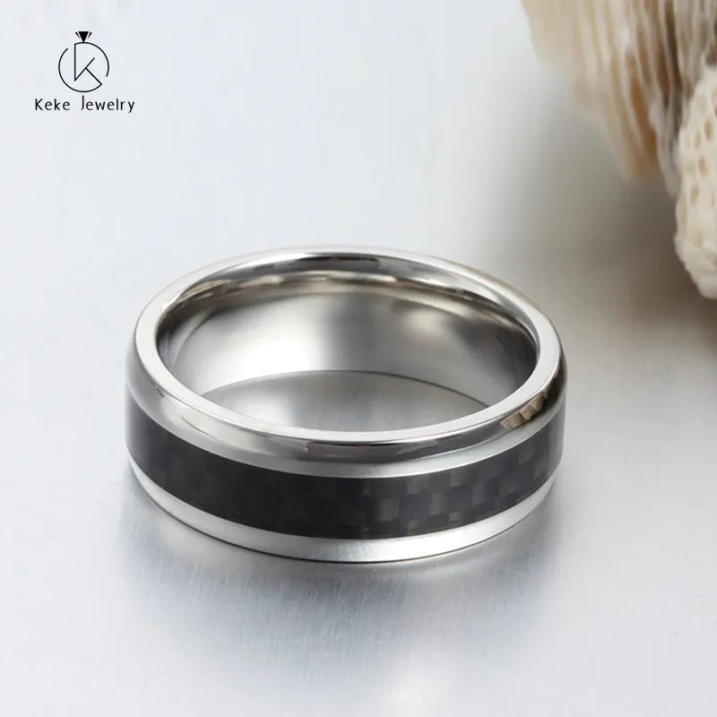Wholesale Silver Plated Black Grid Men's Ring with Good Price 8mm R-094
