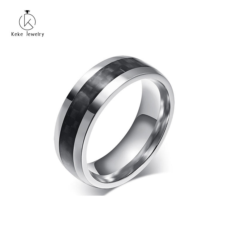 Wholesale Silver Plated Black Grid Men's Ring with Good Price 8mm R-094