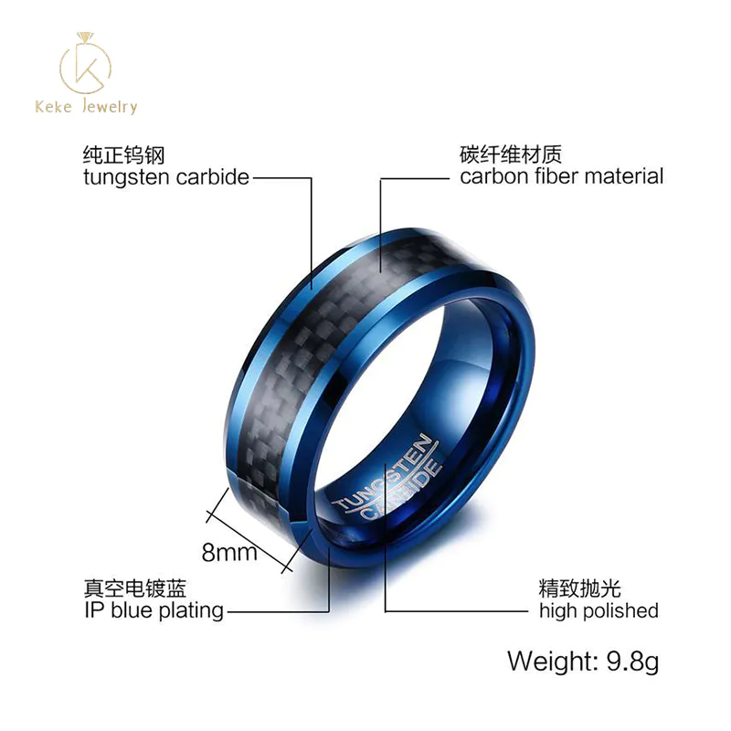 Wholesale Luxurious Design 8MM Carbon Fiber Color Men's Ring TCR-068