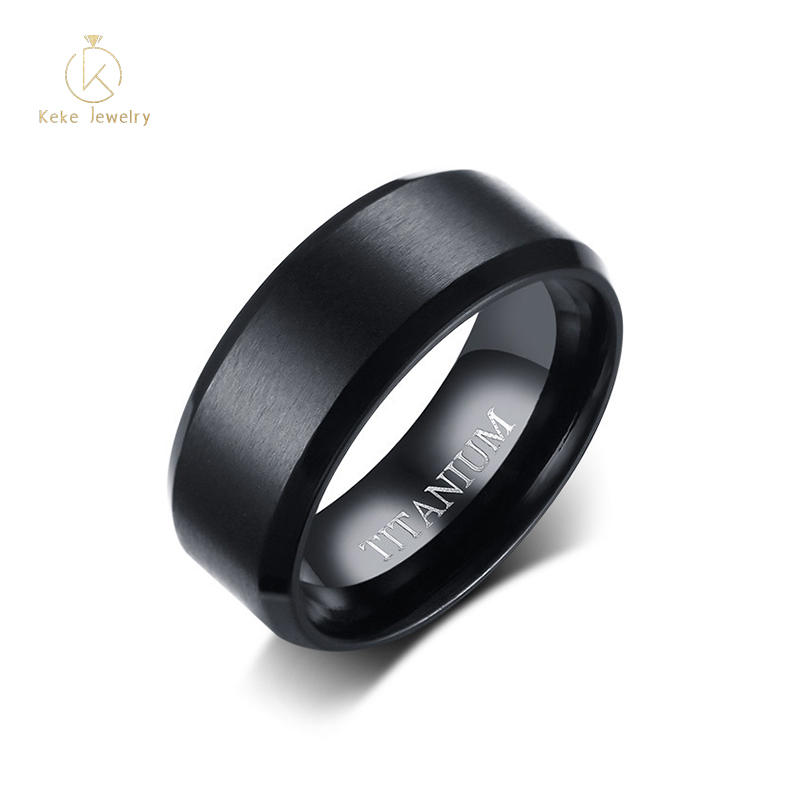 Customizable text 8MM hand-brushed titanium simple ring TR-022