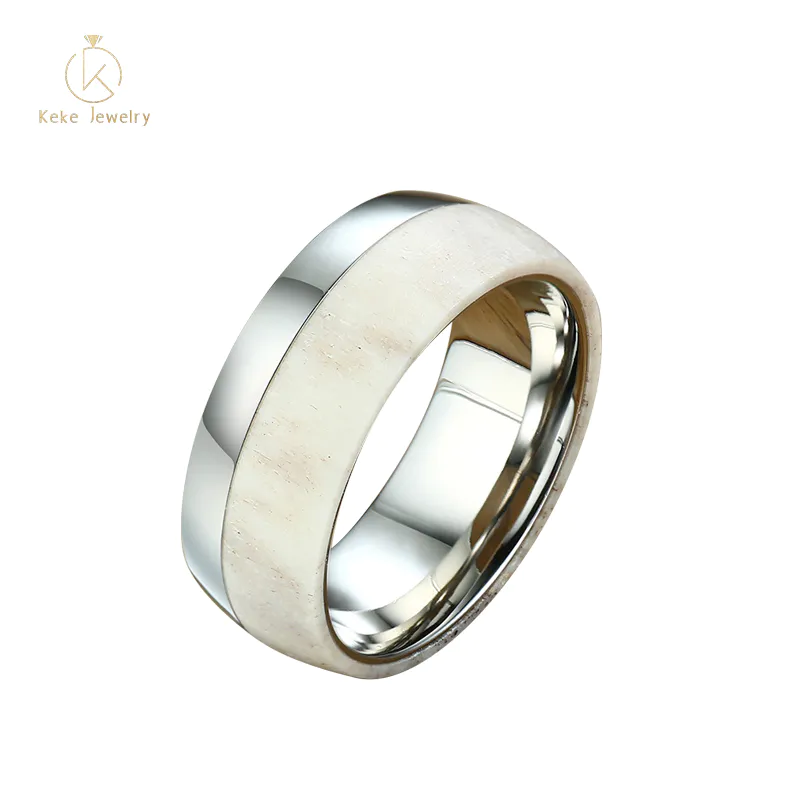 Simple style 8mm stainless steel antlers environmental protection material new men's ring R-434