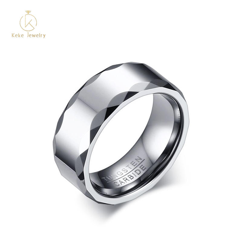 Simple and lightweight men's silver geometric surface stainless steel ring TCR-051