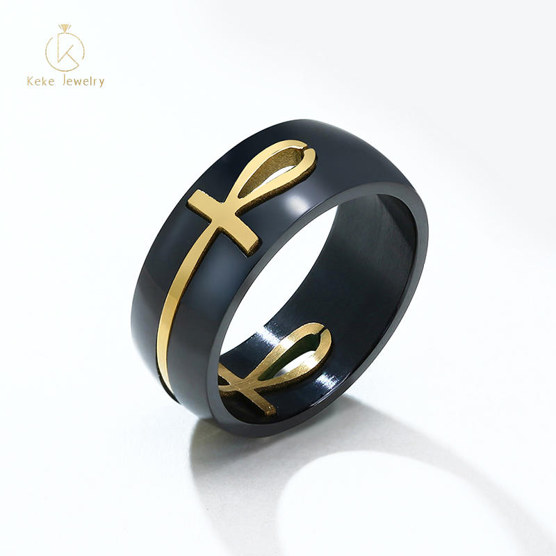 Hot Selling New Product Stainless Steel Cross Black/Gold Men's Ring R-367