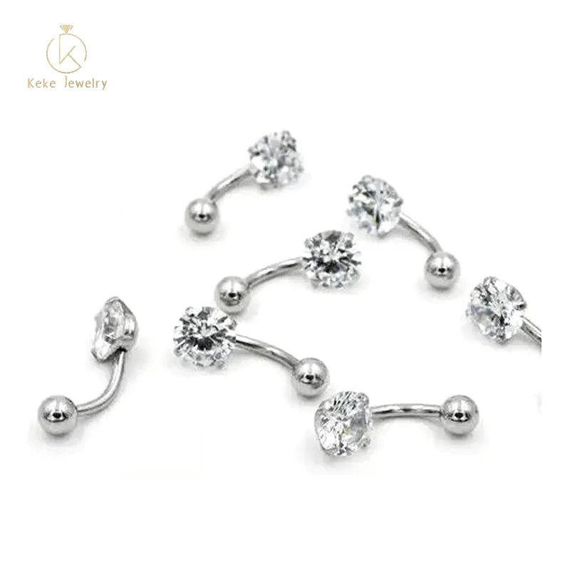 Double-headed round zircon belly button nails stainless steel piercing jewelry