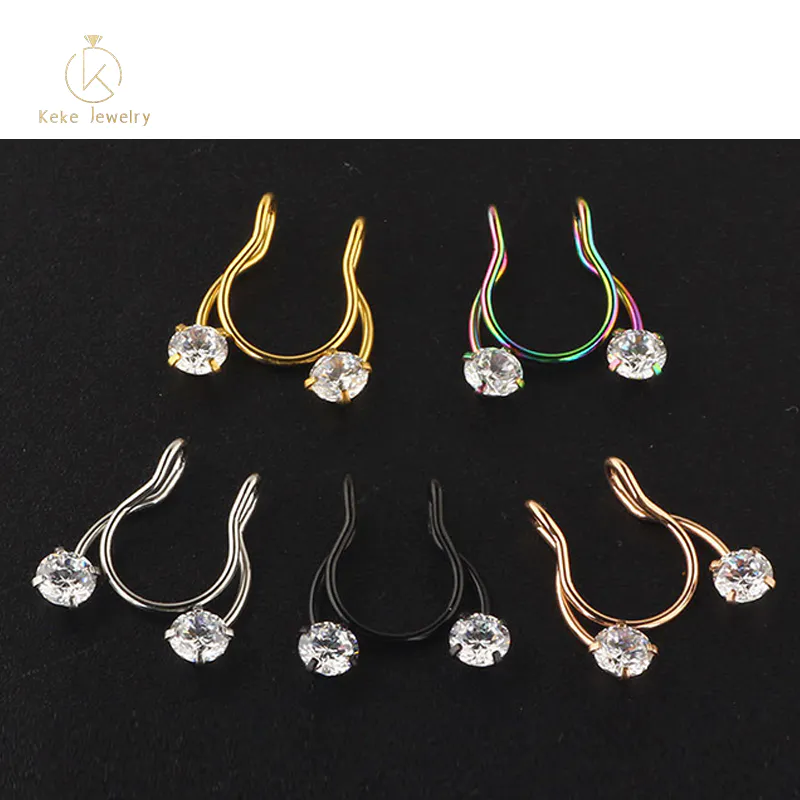 Multi-color Stainless Steel Antlers Inlaid Zircon Nose Ring Fake Piercing Jewelry 9