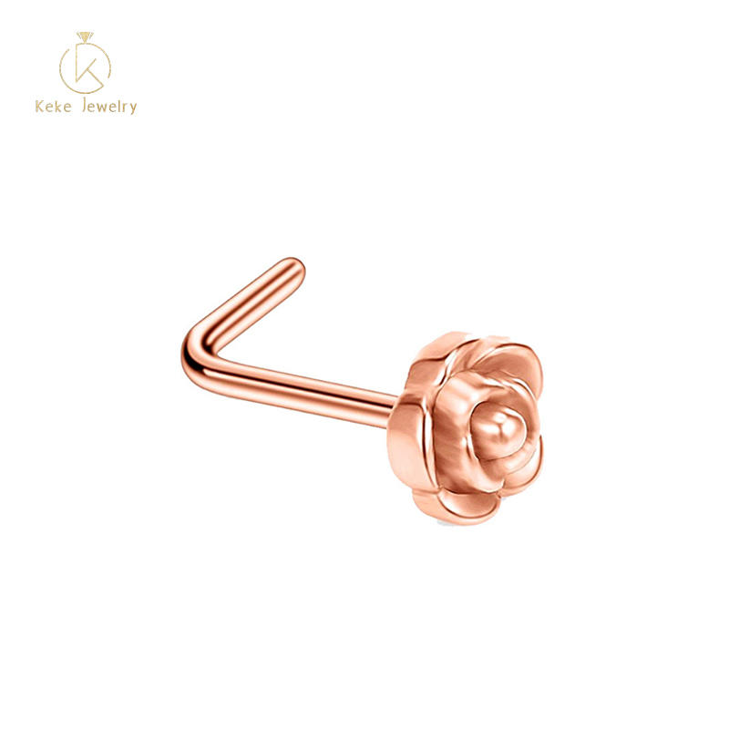 Custom Silver/gold/rose Gold Titanium Steel Rose Stud Earring Piercing Jewelry 6