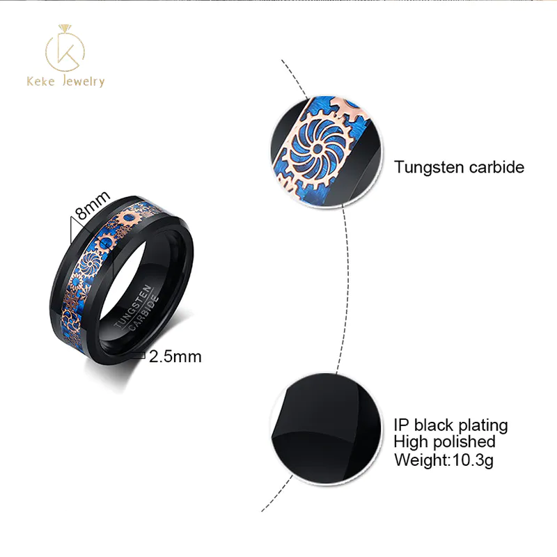 Wholesale Fashion Gear Element Black Tungsten Steel Men's Ring TCR-092