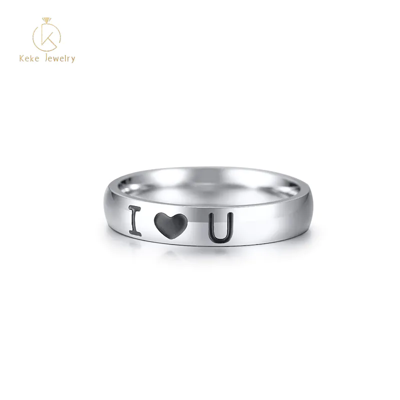 Custom Simple Stainless Steel I Love U Character Couple Ring R-502