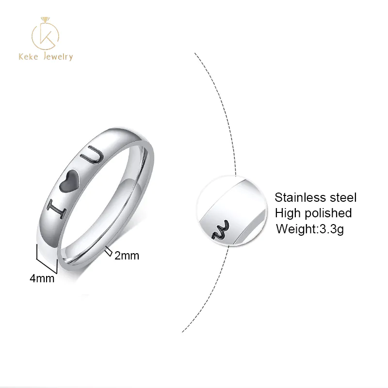 Custom Simple Stainless Steel I Love U Character Couple Ring R-502