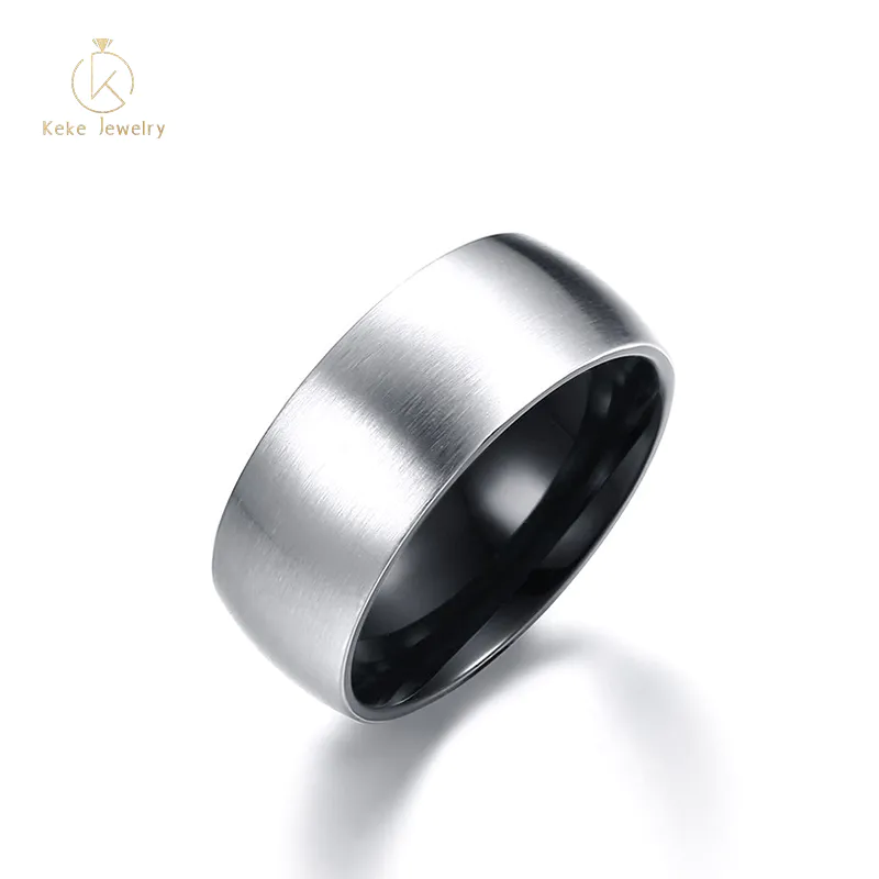 Wholesale Text 8mm Stainless Steel Black Brushed Men's Ring R-415BS