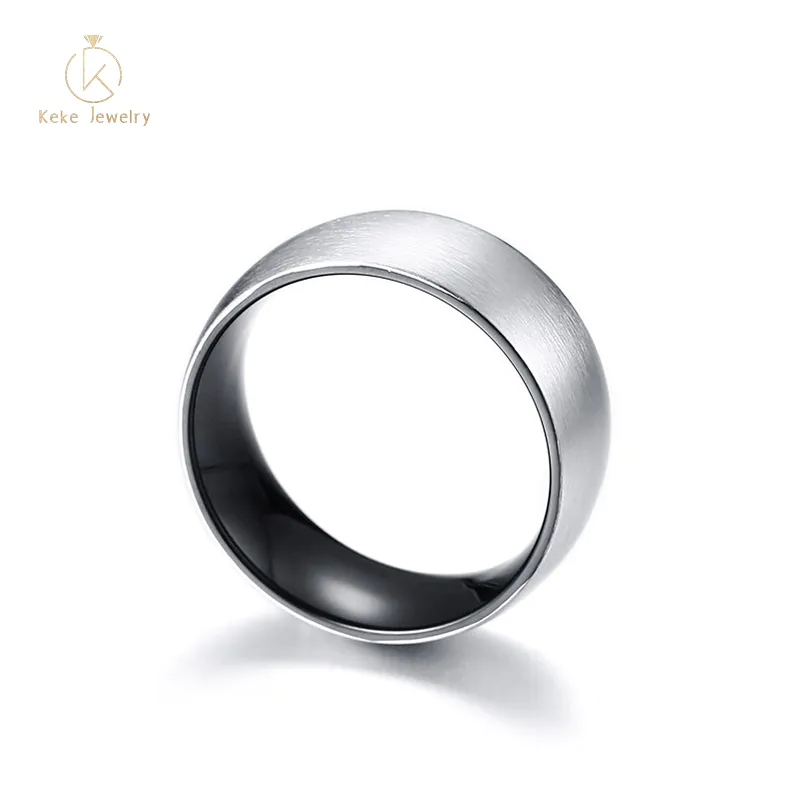 Wholesale Text 8mm Stainless Steel Black Brushed Men's Ring R-415BS