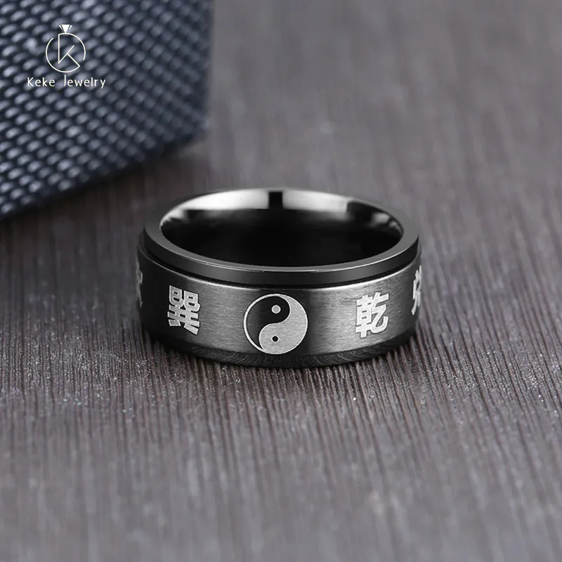 Custom Gossip Elements Titanium Steel Black Men's Ring R-394B