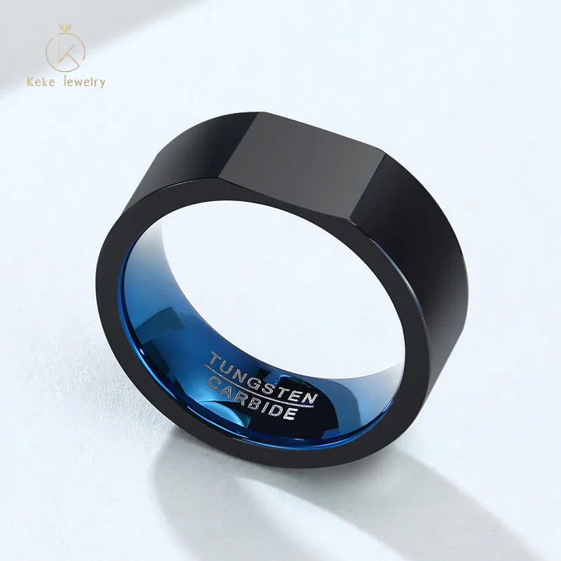 Wholesale European and American Vacuum Plating Engraving Blue and Black Tungsten Steel Men's Ring TCR-091