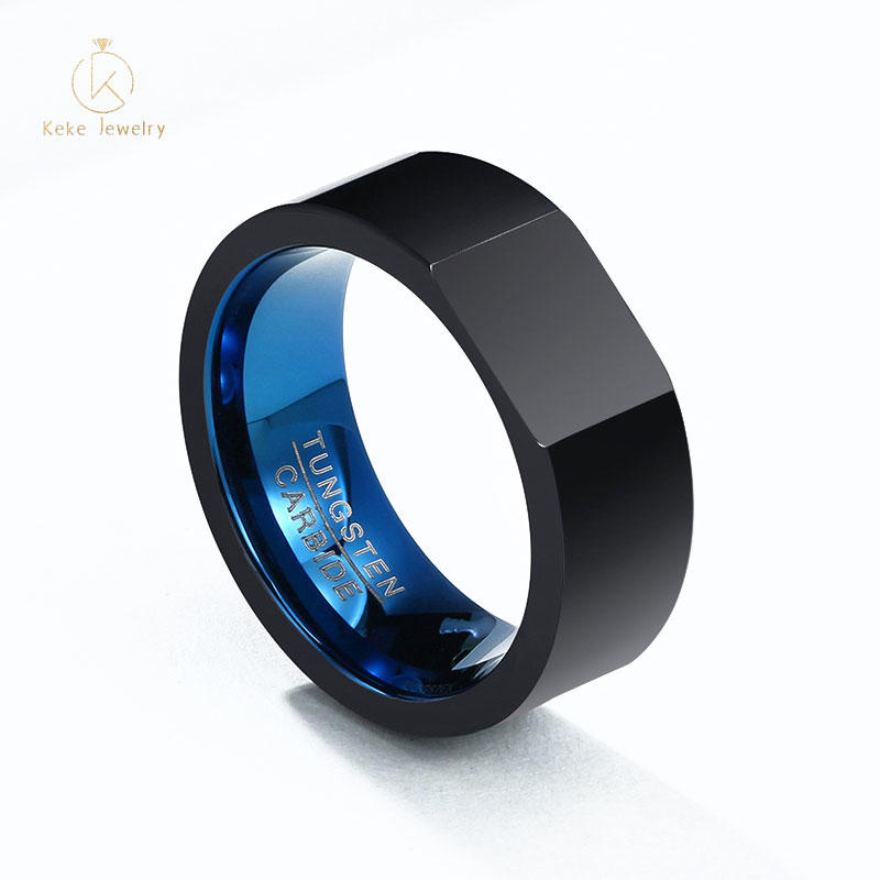 Wholesale European and American Vacuum Plating Engraving Blue and Black Tungsten Steel Men's Ring TCR-091