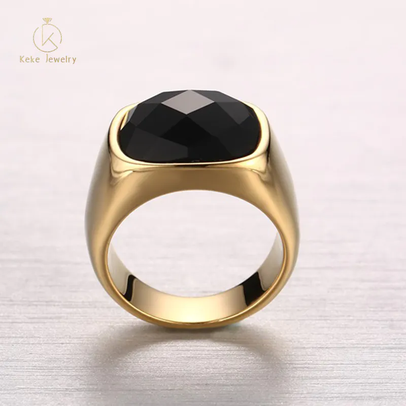 Custom Wholesale Stainless Steel Jewelry Agate Gold Men's Ring RC-260