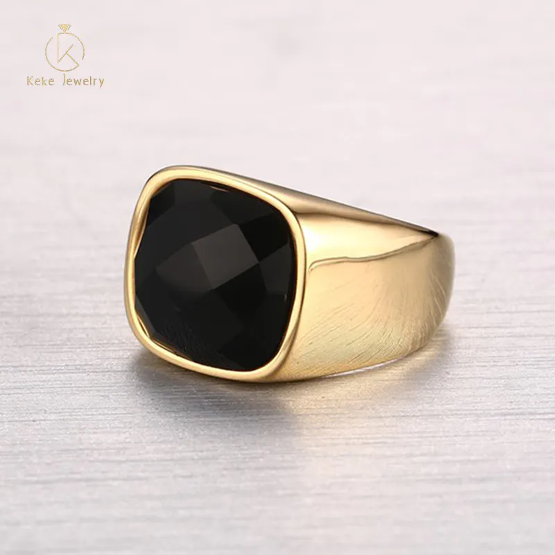 Custom Wholesale Stainless Steel Jewelry Agate Gold Men's Ring RC-260