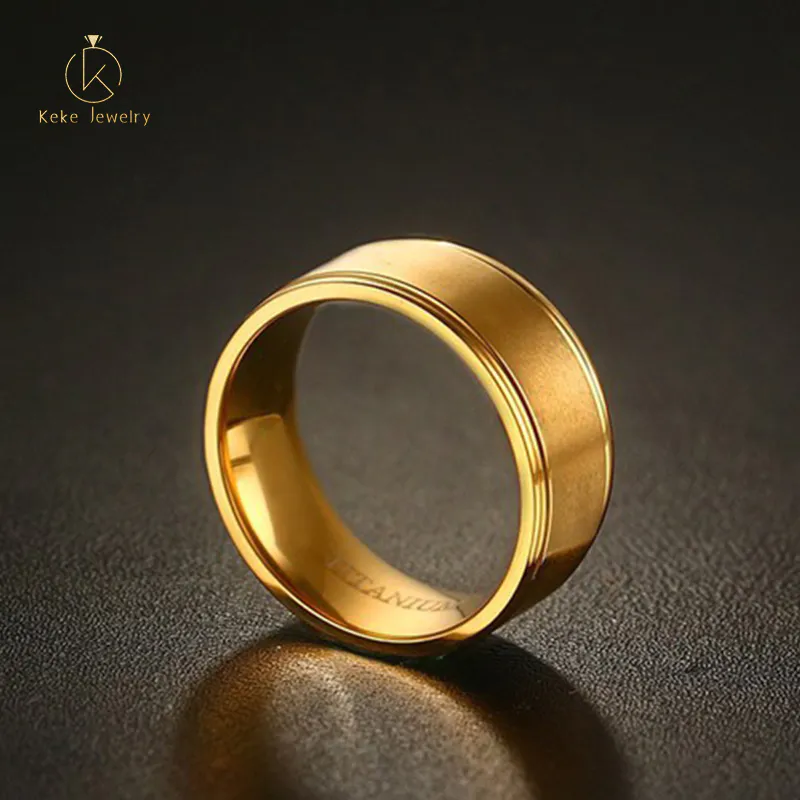 8MM Brushed Titanium Ring Electroplated Gold Ring European and American Style TR-015