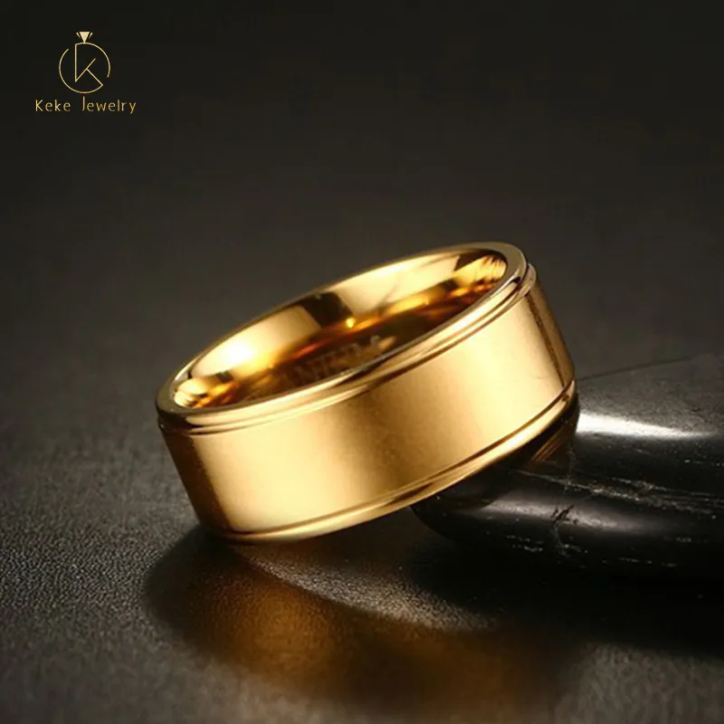 8MM Brushed Titanium Ring Electroplated Gold Ring European and American Style TR-015