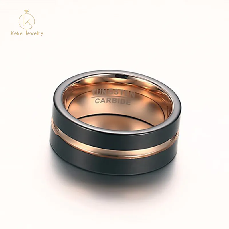 Wholesale Tungsten Steel Rose Ring Black Groove Men's Ring Jewelry Wholesale TCR-038