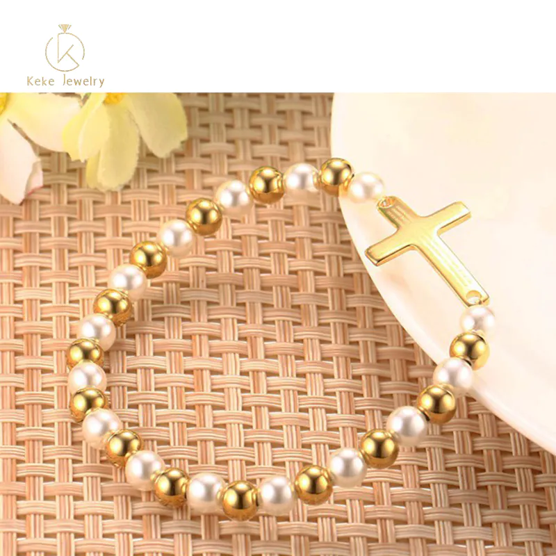 Beautiful Stainless Steel Beads Gold Cross Student Bracelet BR-276
