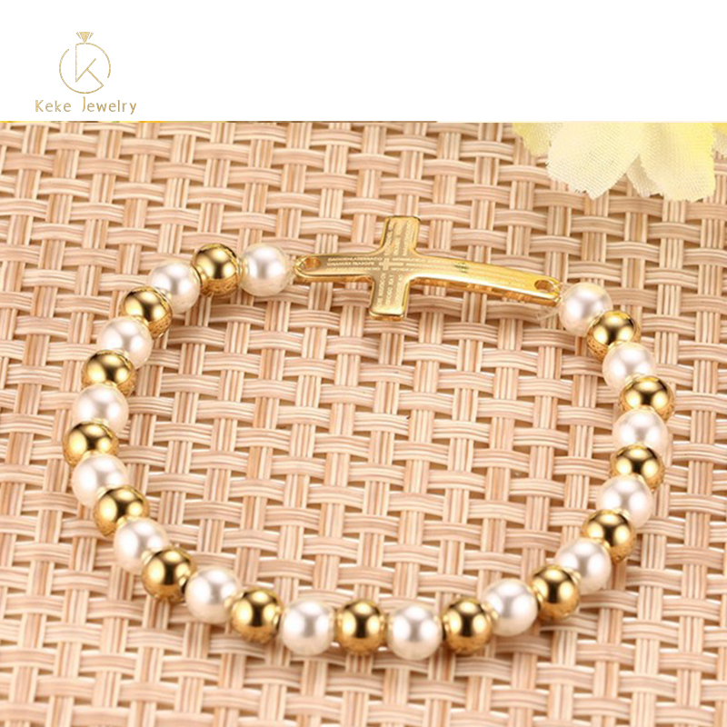 Beautiful Stainless Steel Beads Gold Cross Student Bracelet BR-276
