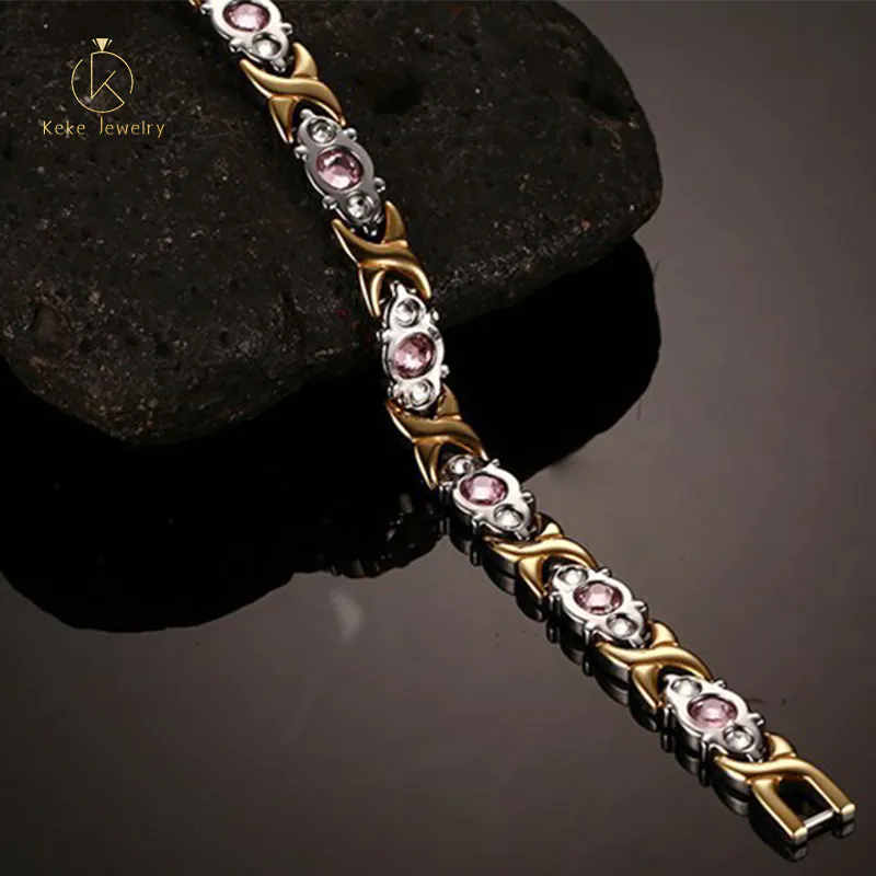 Wholesale 22cm Pink Zircon Titanium Steel Ladies Bracelet SBRM-074