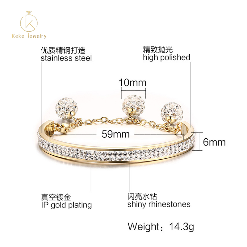 Wholesale Stainless Steel Diamond Small Hanging Ball Female Bracelet BR-223