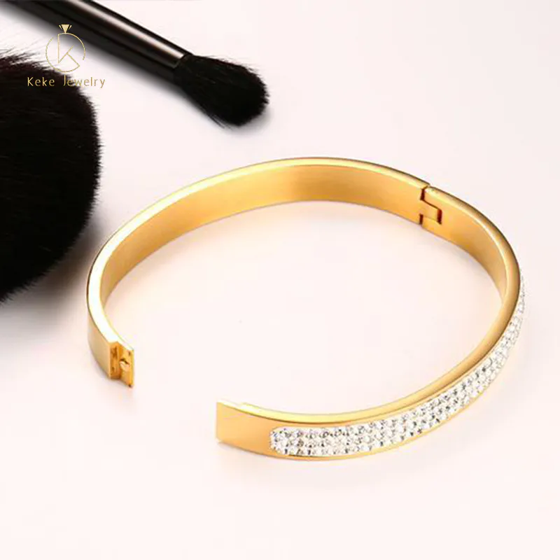 Wholesale Unique Bracelets Titanium Steel Gold Diamond Bangle B-001G
