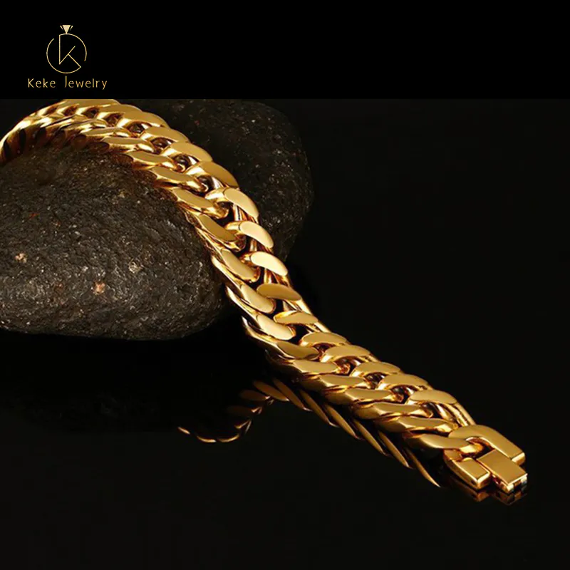 Stainless Steel Men's Thick Bracelet Gold 18K Titanium Steel Bracelet Accessories BR-012
