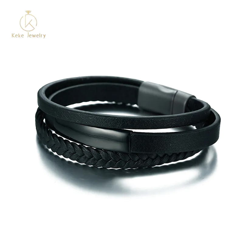 20.5CM Stainless Steel Three Circle Bracelet Men's Korean Black Bracelet BL-295