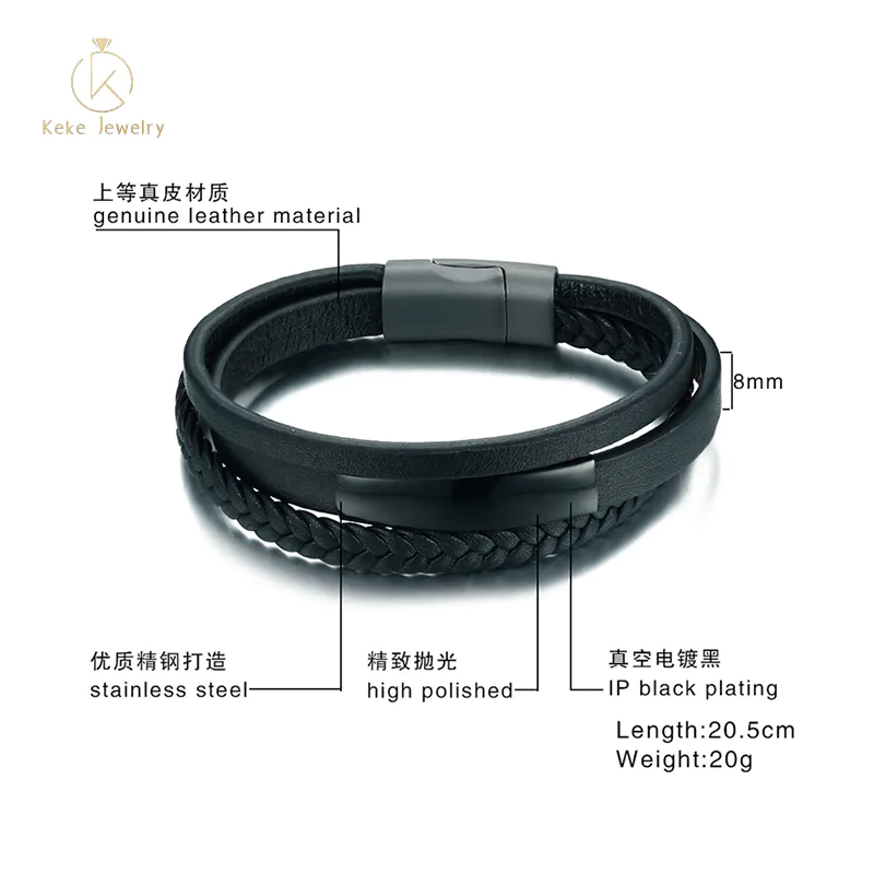 20.5CM Stainless Steel Three Circle Bracelet Men's Korean Black Bracelet BL-295
